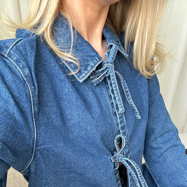 Denim Top Met Strikjes | Casual Cute